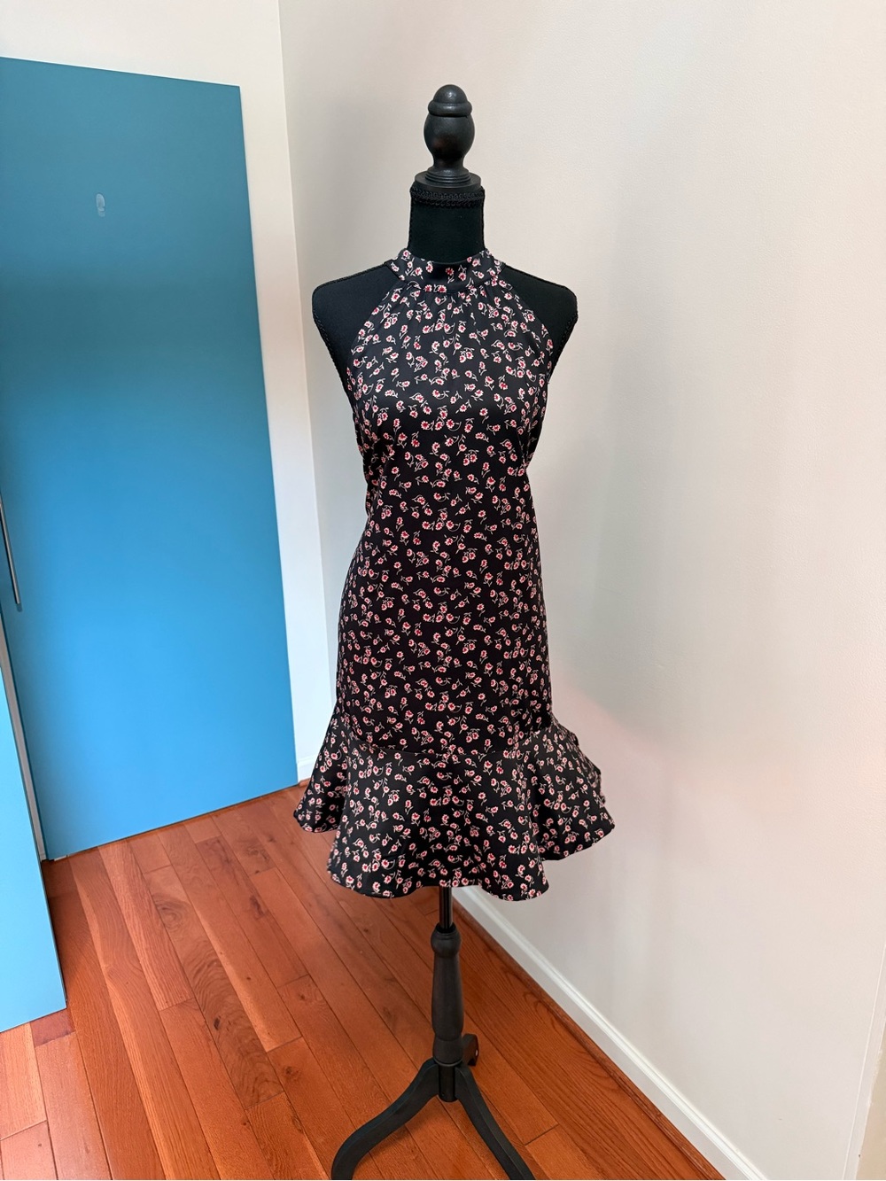 GAP Black Halter Mini Dress with Red Floral Print Sz Medium